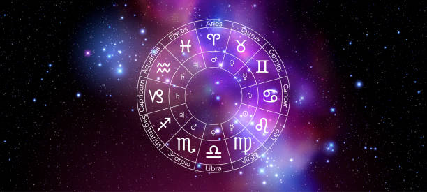 istock Circle with Zodiac Signs on Colorful Starry Space Background. Vector Illustration 2169802818