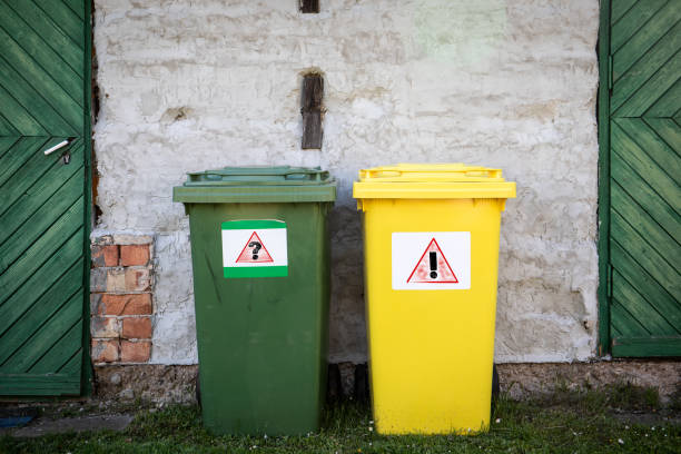 istock Waste recycling concept. Green and yellow waste sorting containers 2169808983