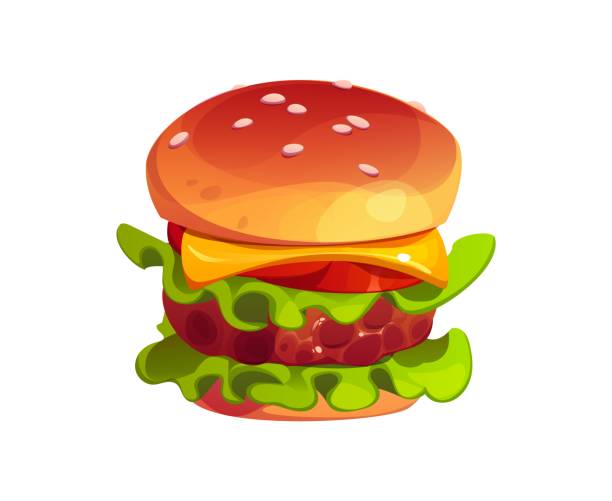 istock Cartoon fast food burger with sesame seed bun 2169809039