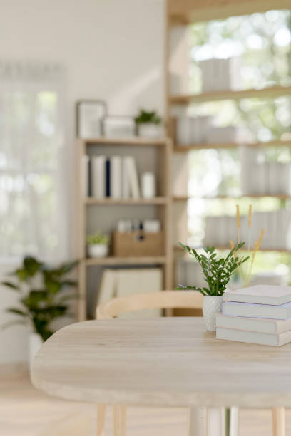 istock A space for displaying products on a wooden table in a minimalist room. 2169811064