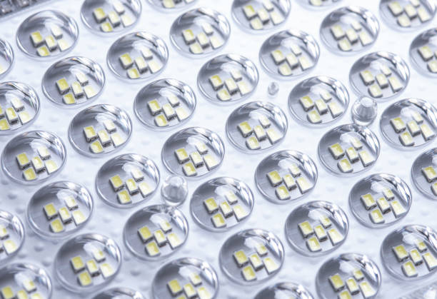 istock White LED panel with yellow light on background, top view, close up 2169819668