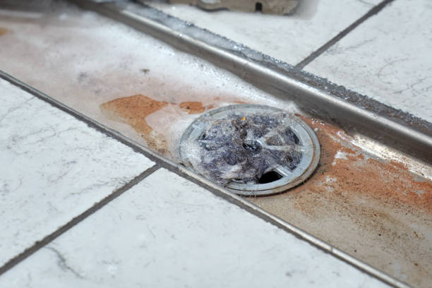 istock Close-up a clogged drain in the shower room. 2169822823
