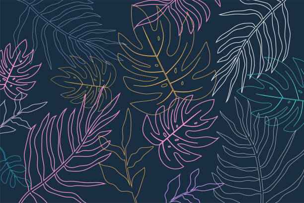 Tropical leaves background. Hand drawn leaves natural. monstera leaves. Exotic plants seamless pattern. floral element for fashion design, fabric, textile . Vector illustration