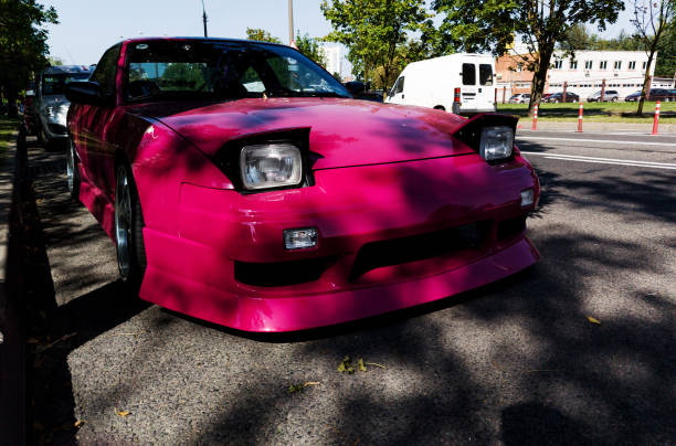 Minsk, Belarus, September 2, 2024 - Front view Vintage japanese car Nissan 200 SX on parking lot