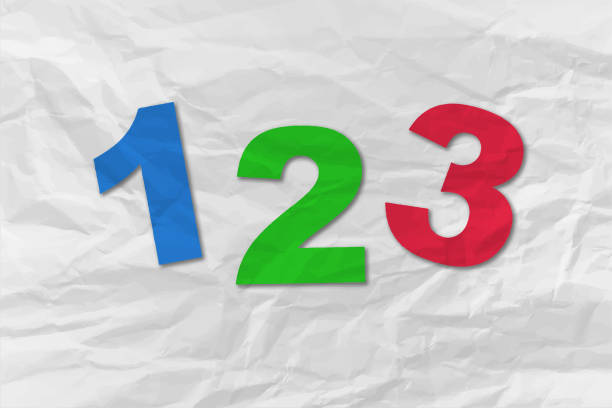 istock White coloured crumpled crushed wrinkled crinkled paper horizontal vector backgrounds with uneven folds, wrinkles and creases all over like a plain empty waste page with numbers 1 2 3 as colorful stickers 2169829882