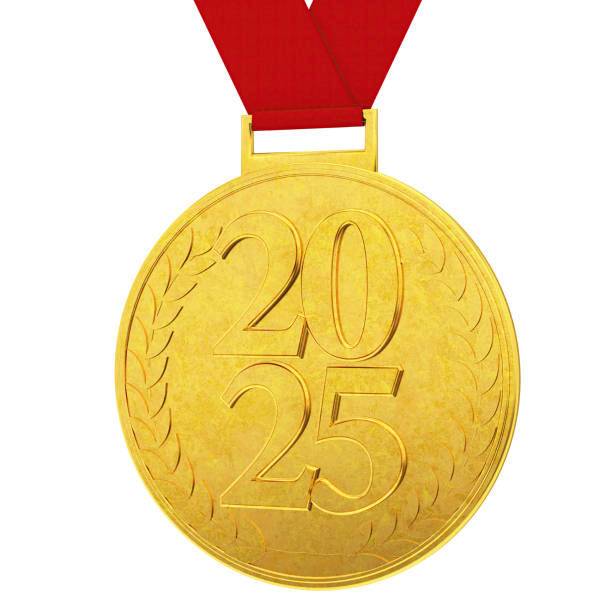 22025 Gold Medal on White. New Year Concept. 3D Render