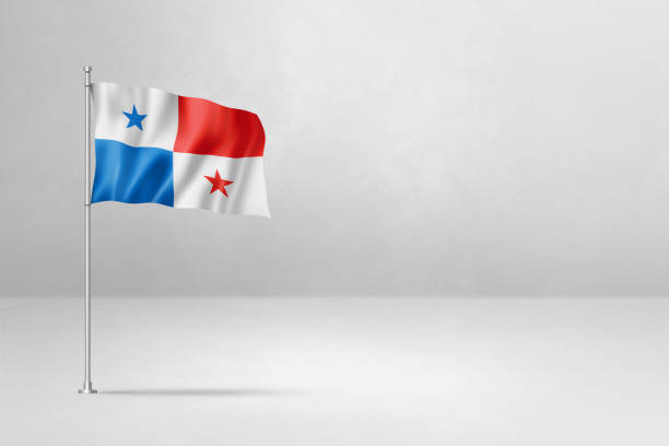 istock Panamanian flag isolated on white concrete wall background 2169839199