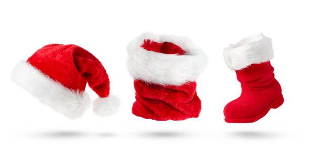 istock Christmas Santa hat, bag and boot isolated on white background with clipping path. 2169846515