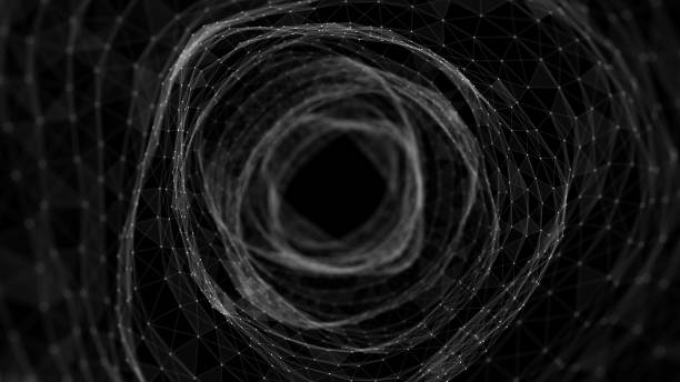 istock Futuristic sci-fi circle portal in space. 3D ai tunnel with dots and lines. Abstract digital wormhole data. Flow particle by funnel. Fantasy circle vortex on dark background. 3D rendering. 2169848874