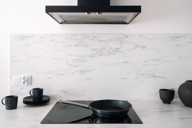 istock Black electric hood above frying pan on cooking surface at kitchen 2169849738