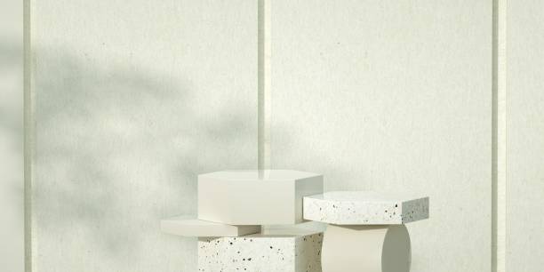 istock 3d render, natural hexagon podium concept, mockup, template, stone podium display in wall shadow background. Scene for product display. Realistic podium Illustration. 2169849791