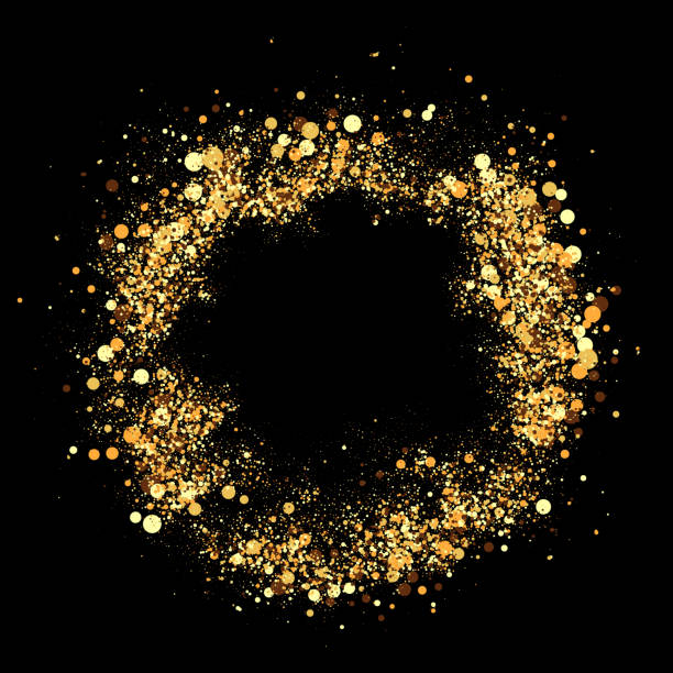 istock Scattered golden particles in a circle on a white background. Festive background or design element. 2169850032