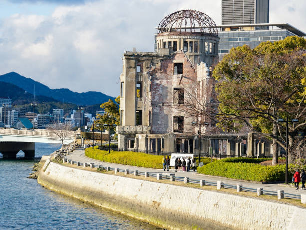 On a sunny day in March 2023, the Atomic Bomb Dome, a World Heritage Site, is located in Hiroshima Peace Memorial Park in Hiroshima City, Hiroshima Prefecture.