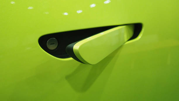 Car door handle outside in green color