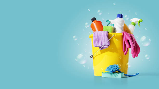 istock Colorful assorted housecleaning products and accessories 2169852750