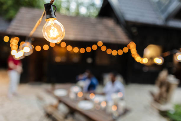 Warm String Lights Illuminating a Cozy Outdoor Evening