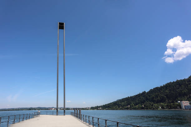 Bregenz, Austria - June 17th 2021: Bregenz harbor entrance, Austria on Lake Constance in summertime