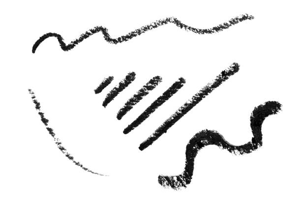 Hand drawn line of black eyeliner on a white background. Macro photo. isolated