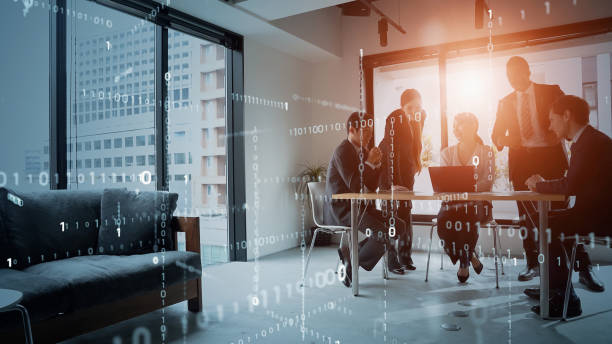 digital transformation concept. system engineering. binary code. programming. - binaire code fotos stockfoto's en -beelden
