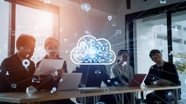 Photo of Cloud computing concept. Software as a Service. SaaS. Communication network.