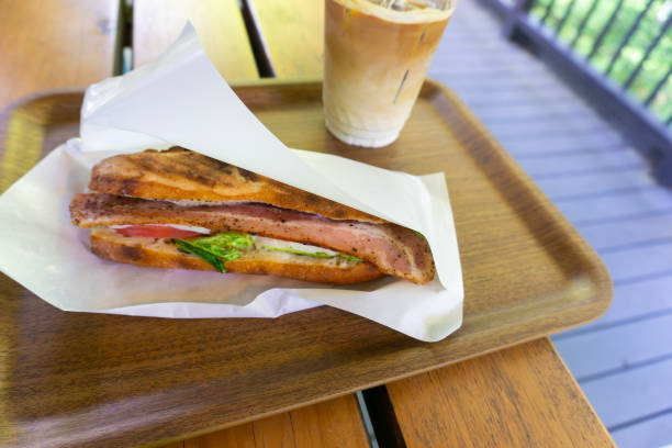 Cafe latte and hot sandwich