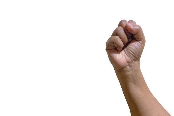 isolated clenched female hand on white background