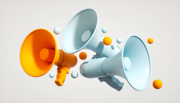 istock Three Megaphones Facing Different Directions on a Gray Background - Digital Marketing and Social Media Concept 3D Rendering 2169883756