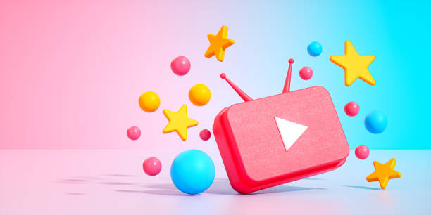 istock 3D Video Play Icon Surrounded by Colorful Stars and Spheres - 3D Rendering 2169883814