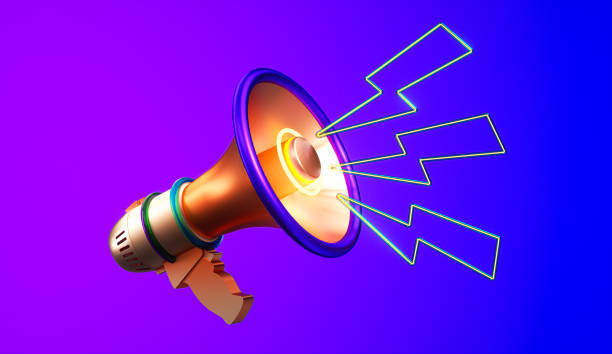 istock Neon Megaphone with Lightning Bolts for Powerful Announcements, 3D Render 2169883922