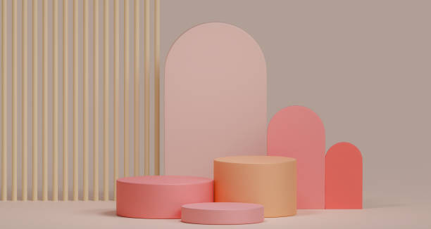 3D round podium stand in pastel pink for product display