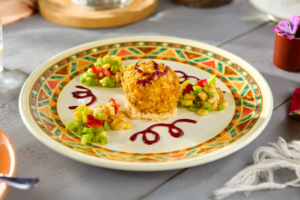 istock Fried Ice Cream Dessert with Fresh Fruit Tartare on Ornate Plate 2169886237