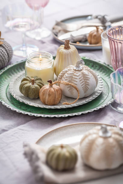 istock Autumn table setting with pumpkins. Thanksgiving holiday dinner and fall decoration 2169892472