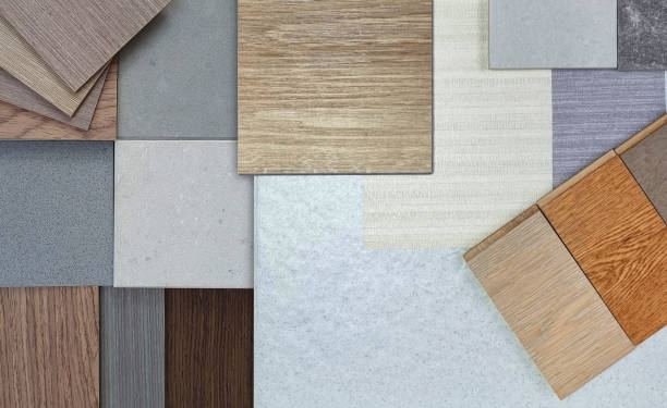 istock close up image of interior material samples board contains ash vinyl flooring tile, stone ceramic tiles, interior fabric wallpapers, wooden laminated flooring. 2169901291