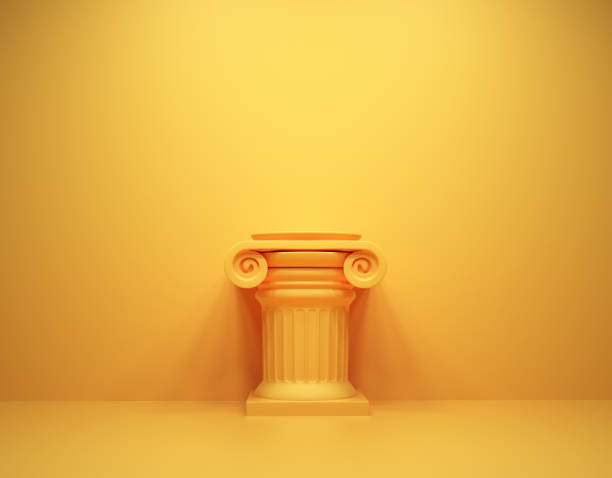 Roman column pedestal on yellow background. This is a 3d render illustration.