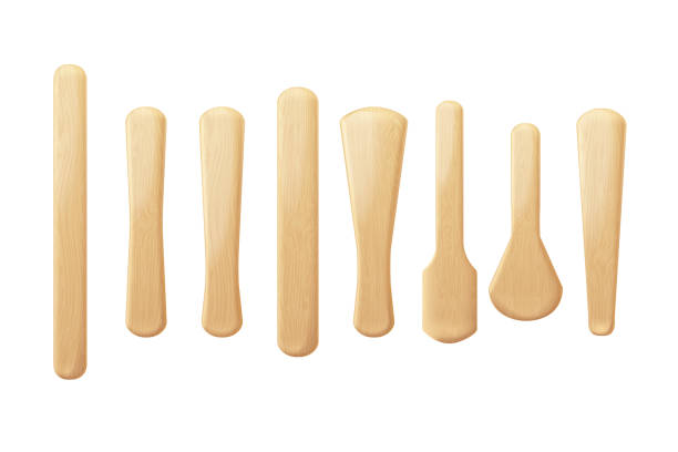 istock Realistic popsicle sticks. 3d popsicles wooden stick different form, craft ice cream tongue wood texture lolly hand stickes pop sticked frozen dessert, exact vector illustration 2169909049