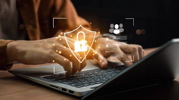 istock Cybersecurity and privacy concepts to protect data. Lock icon and internet network security technology. Businessmen protecting personal data on laptops and virtual interfaces. 2169911738