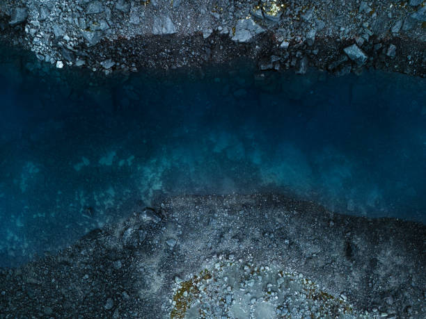 Stunning lake in the mountains. Dramatic landscape. Directly above view.