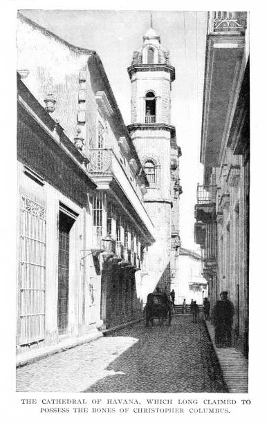 Tomb in a Havana Cathedral of Christopher Columbus (1451 - May 20,1506), an Italian explorer and navigator who opened the Americas for European colonization. Photograph published 1899. Copyright expired; artwork is in Public Domain.