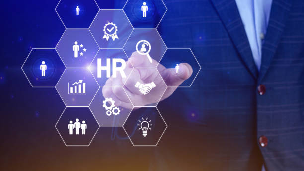 istock Businessman hand pressing human resources button, Human resources, HR management, employment, headhunting concept, hand holding modern social buttons on virtual background 2169932864