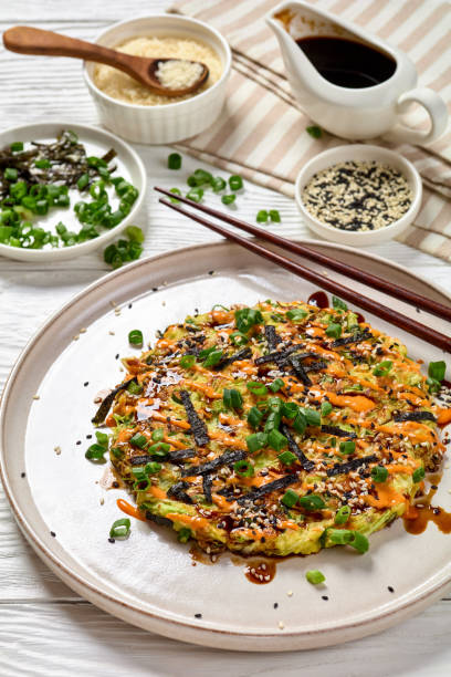 istock Japanese pancake with cabbage on a plate, top view 2169933479