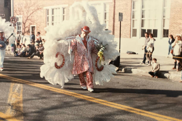 Somerville, New Jersey - March 10, 1985: A mummer marches in a local St. Patrick's Day Parade. The photo is archival and may contain defects.