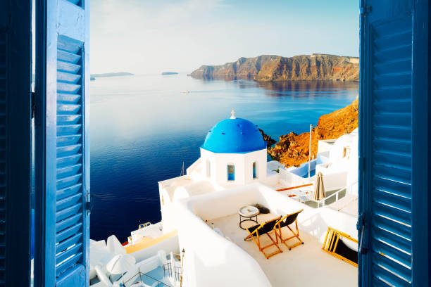 Santorini in the Cyclade Islands in the Aegean Sea of Greece