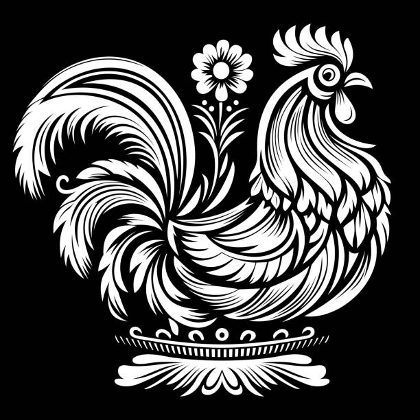 Black and white pattern in Khokhloma style