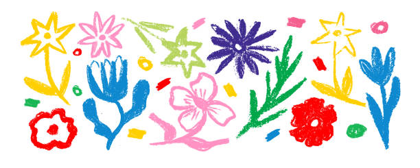 istock Collection with hand drawn  olorful flowers and leaves. 2169941914