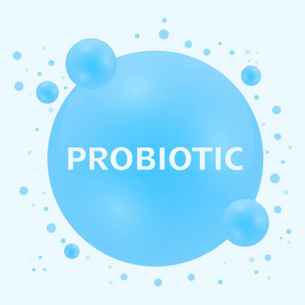 Probiotic concept with floating blue spheres on light background Probiotic concept with floating blue spheres on light background. probiotic pattern stock illustrations