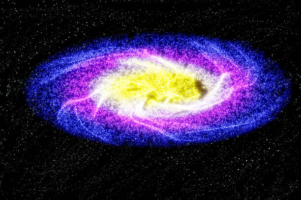 3d rendering of elliptical galaxy surrounded by dust, gas and stars bound by gravity