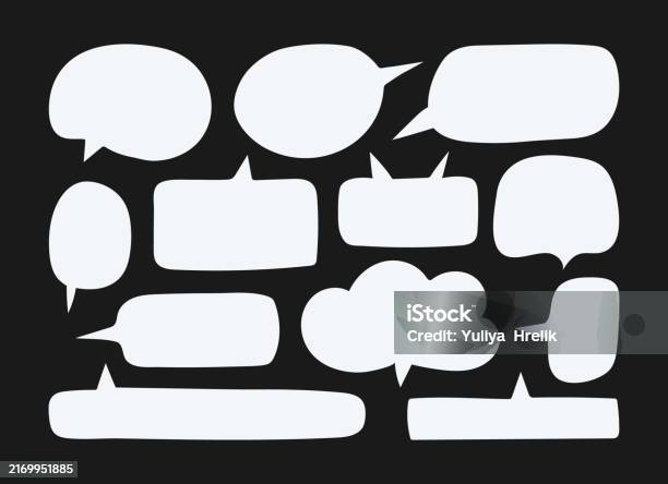 Thinking Text Boxes White Hand Drawn Doodle Speech Bubble Empty Text Box For Message And ...