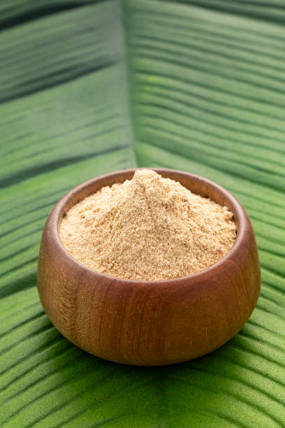 Maca root or Peruvian ginseng in the bowl - Lepidium meyenii Peruvian organic maca powder - Lepidium meyenii in the bowl pachyrhizus erosus stock pictures, royalty-free photos & images
