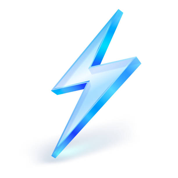 3D lightning bolt glass icon 3D lightning bolt glass icon isolated on white background. Realistic vector illustration for graphic design, UI design, flash sale. thunder bolt 3d stock illustrations