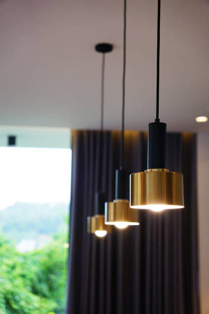 Brass gold ceiling lights decoration for kitchen counter in a villa home